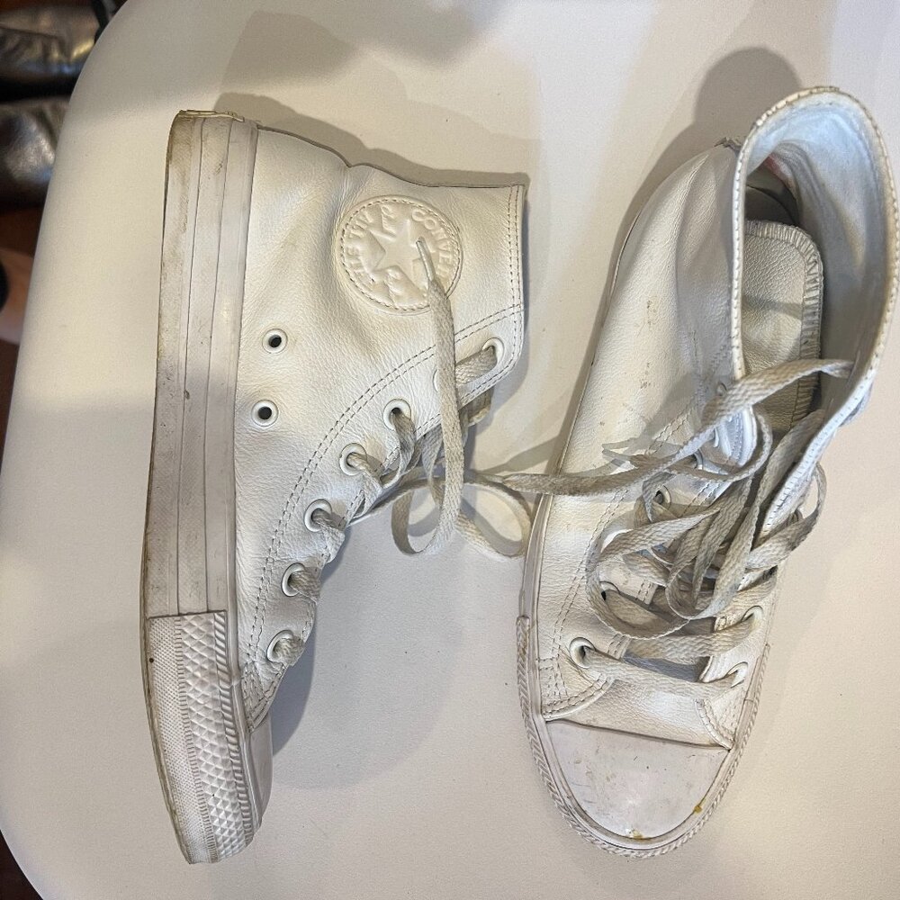 White Leather High Top Converse